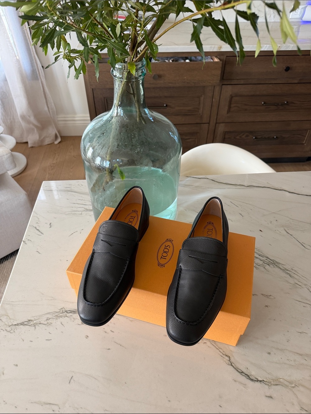 Tod's Black Pebbled Leather Penny Loafers for Men
